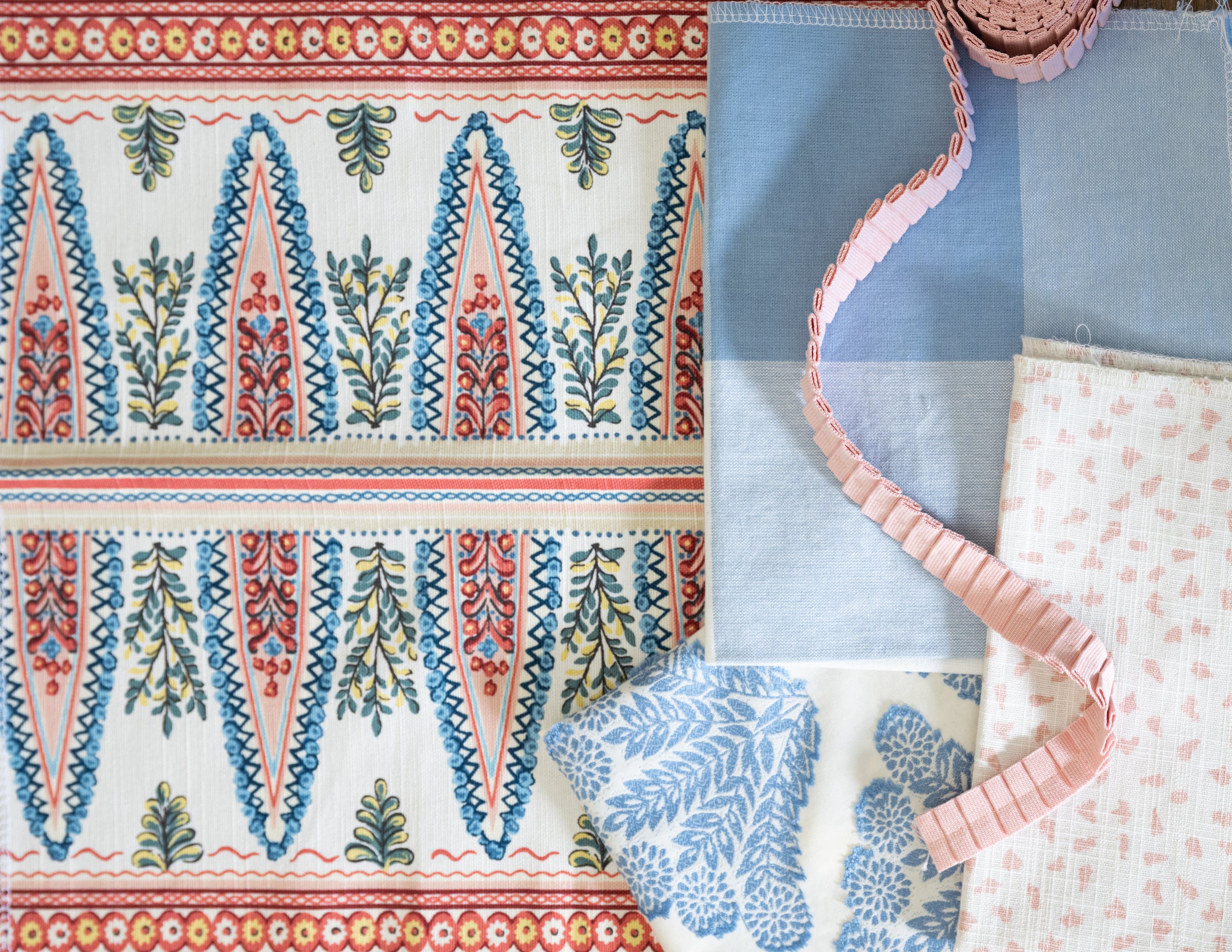 traditional spring fabric flatlay