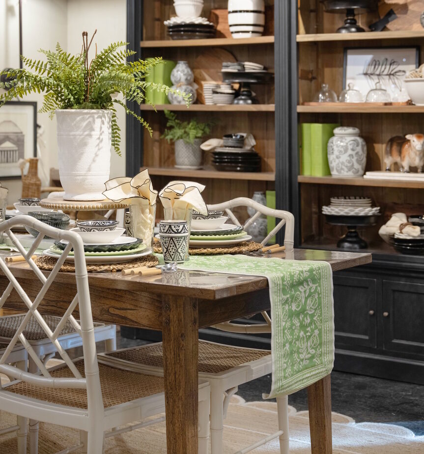 tabletop with black, green, and white accents