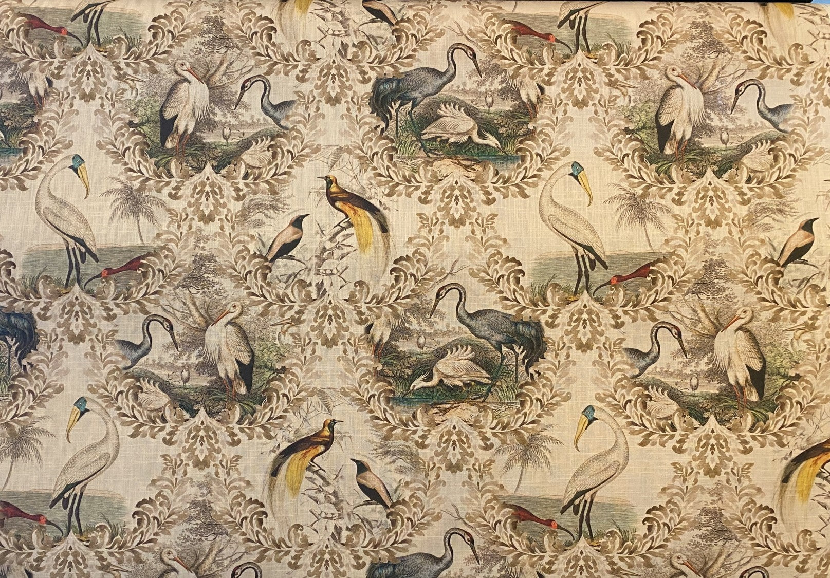 Aviary Affair bird toile upholstery and drapery fabric by the yard from nell hill's