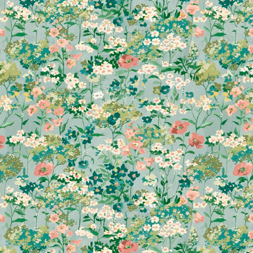 Beatrice Aqua floral pink, blue, yellow, white, green fabric by the yard from Nell Hill's