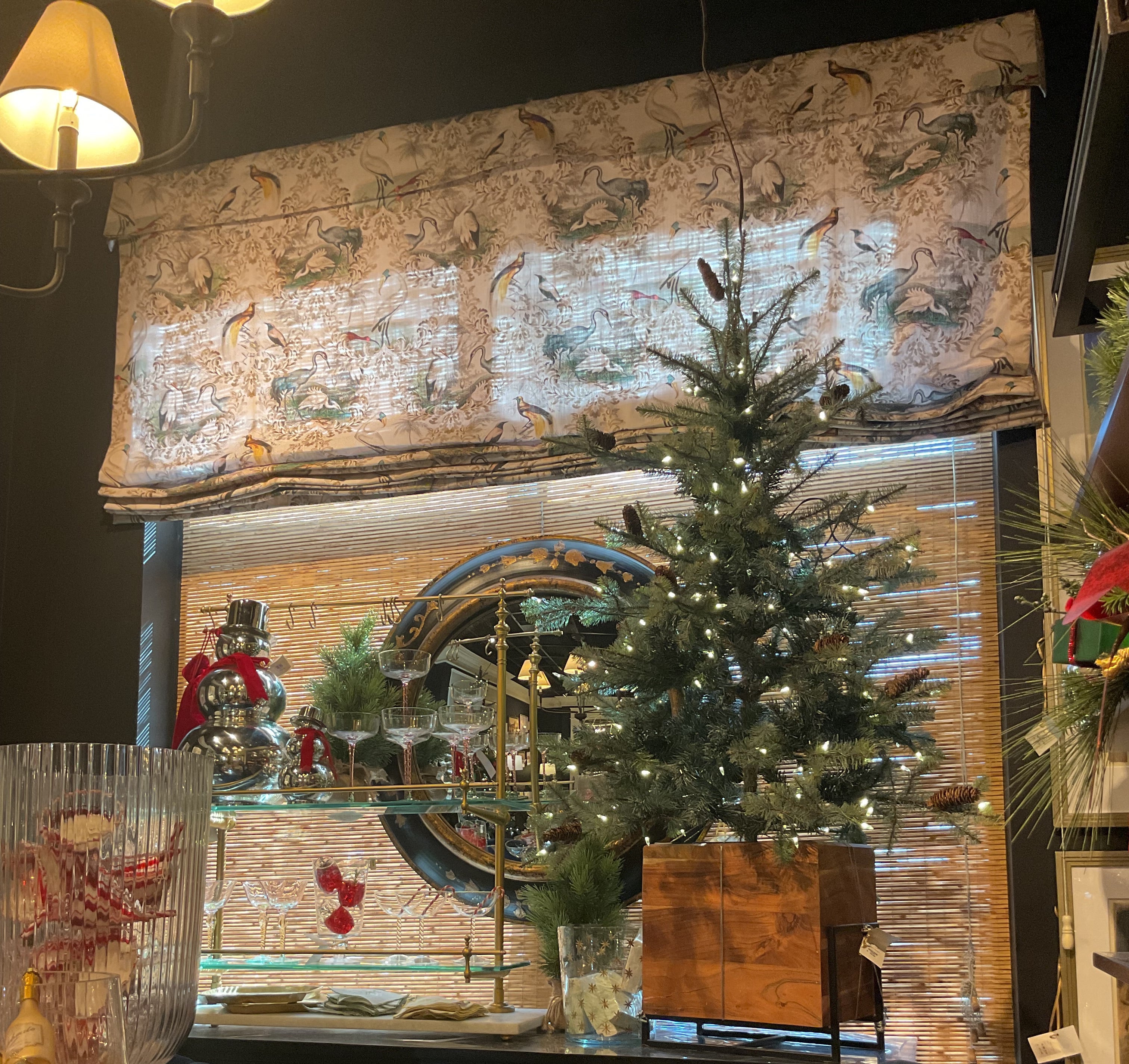 Roman shade made of Aviary Affair bird toile upholstery and drapery fabric by the yard from nell hill's