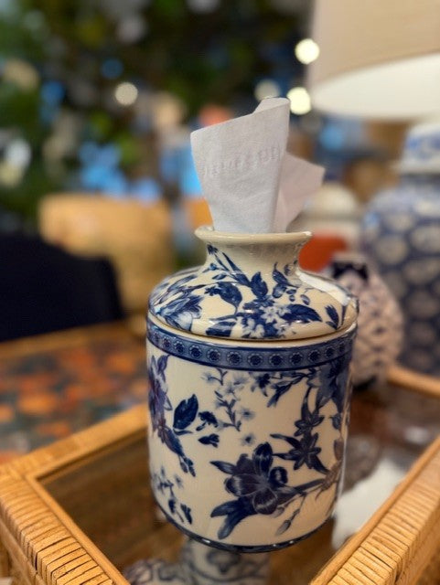Blue White Floral Tissue Holder