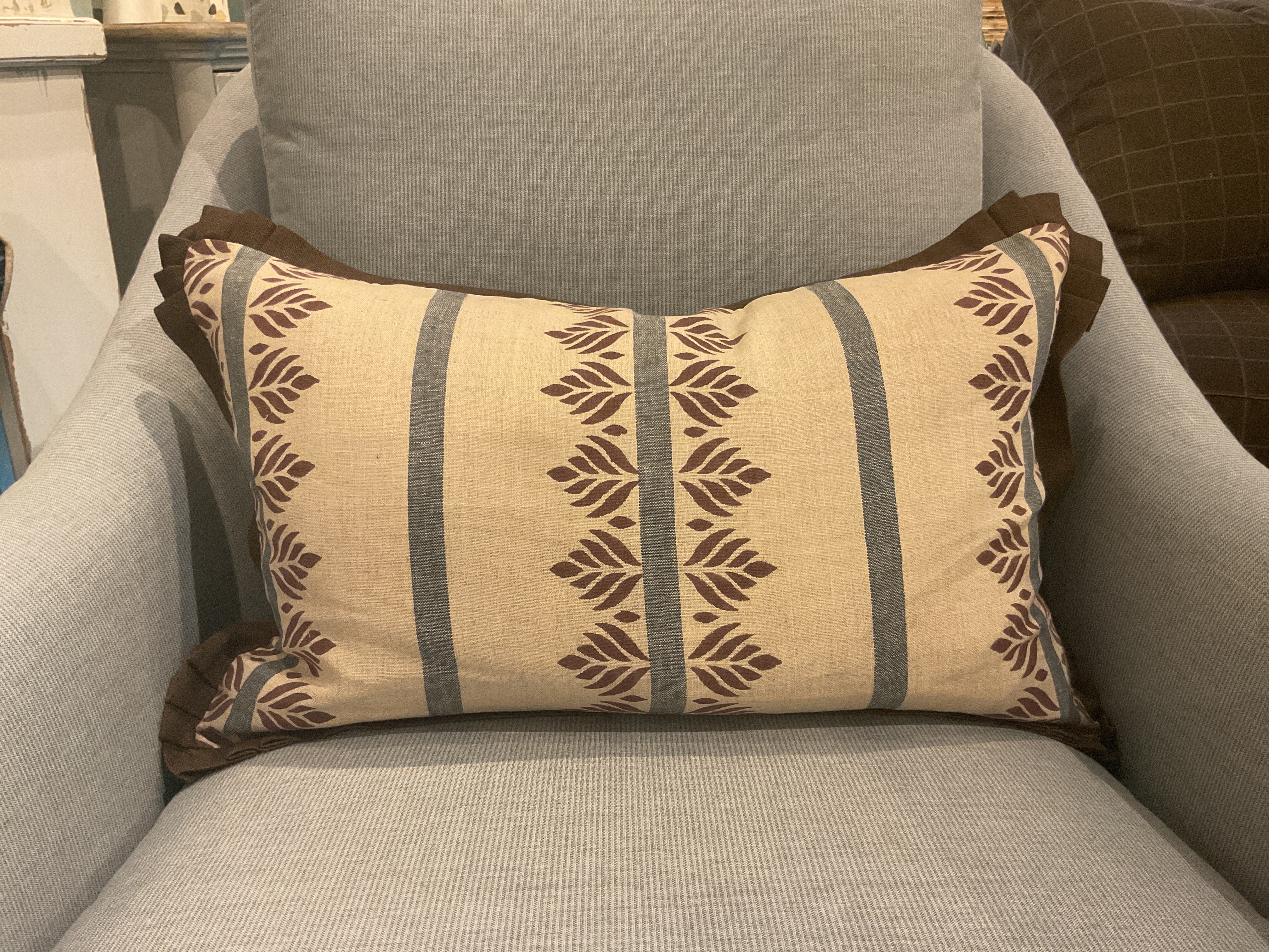 Fern Stripe Brown & Slate w/ Pleated Corners Pillow Sham