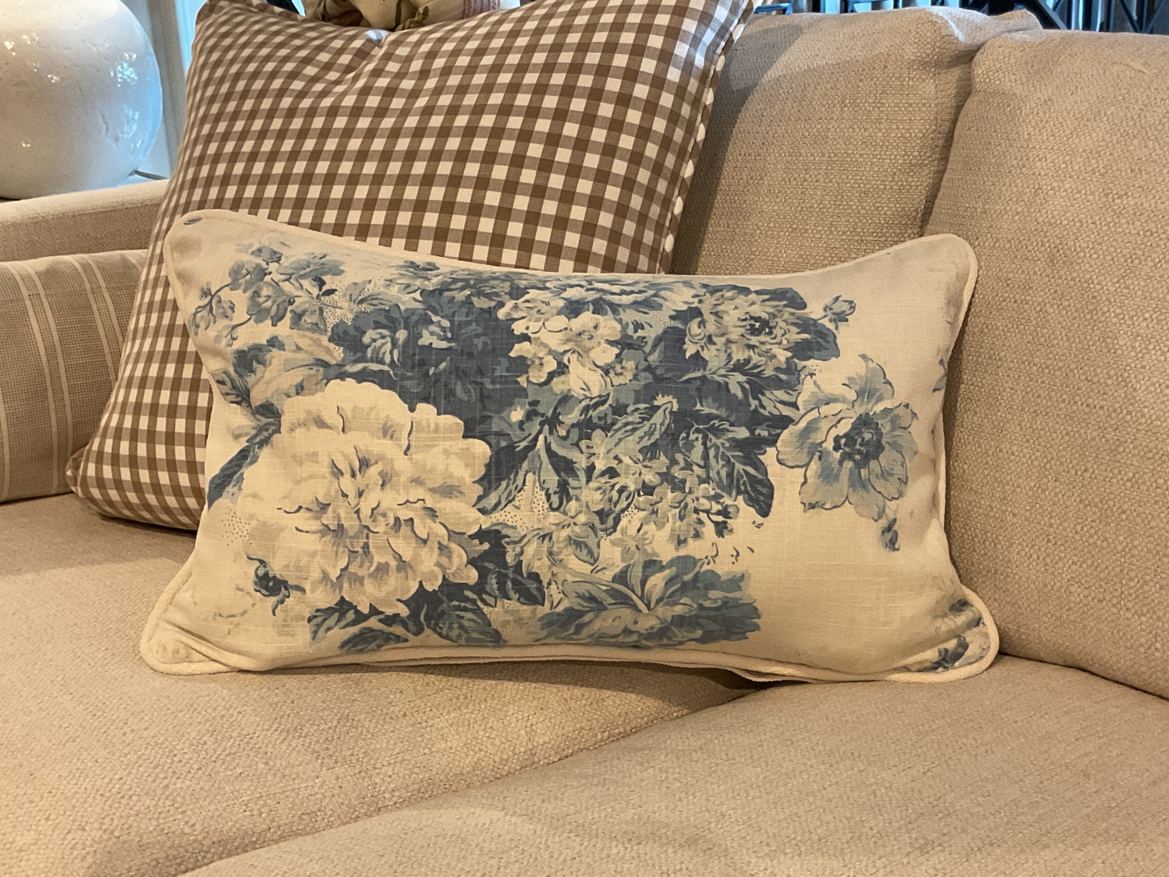 Blue Floral Sham w/ White cord