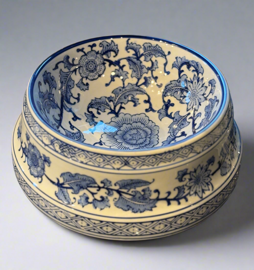 Blue and White Porcelain Dog Bowl