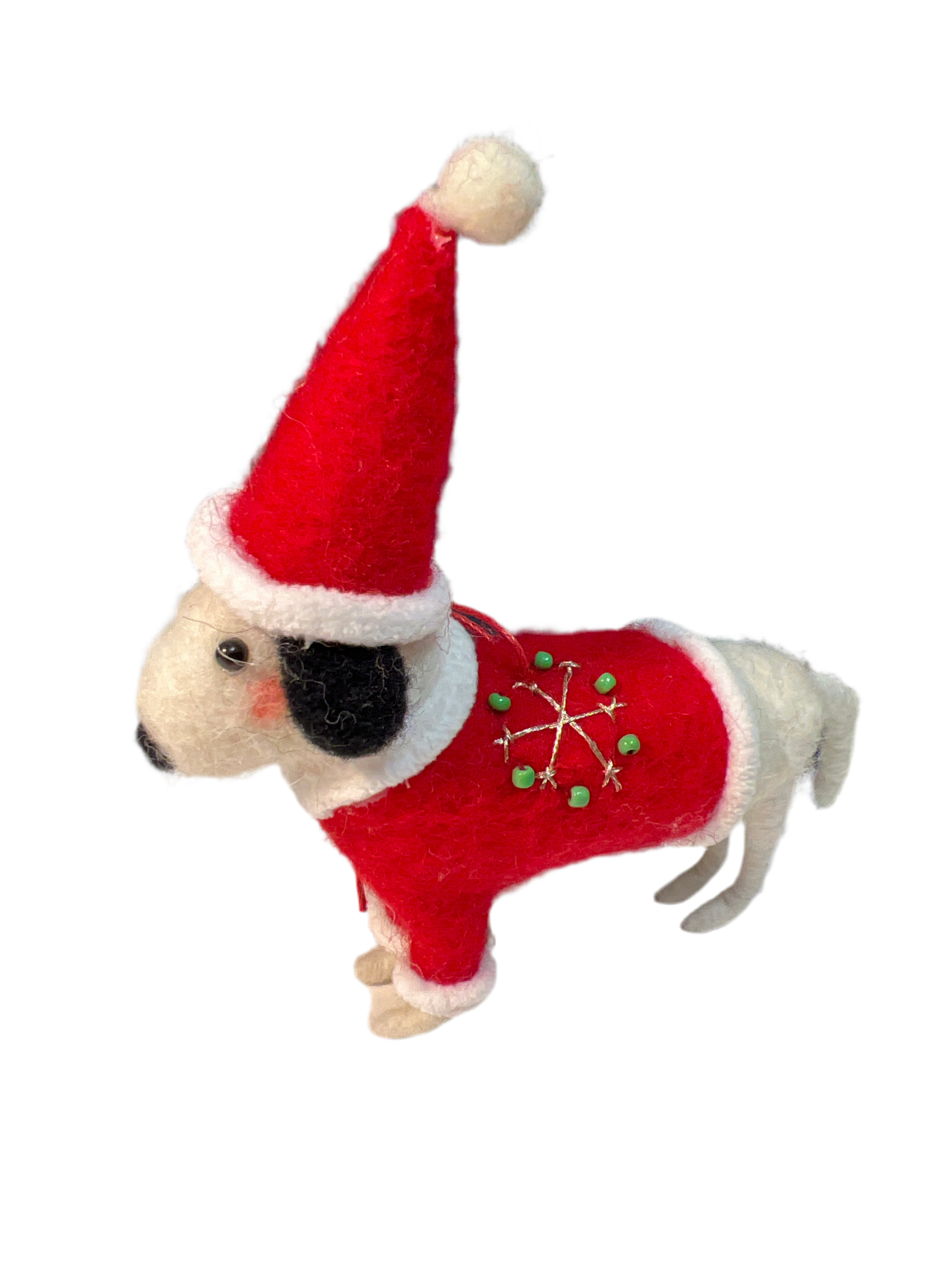 Assorted 4 Inch Wool Dogs w/Red Hat & Coat (2 Styles)