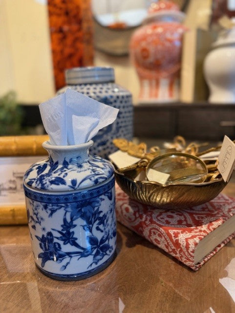 Blue White Floral Tissue Holder