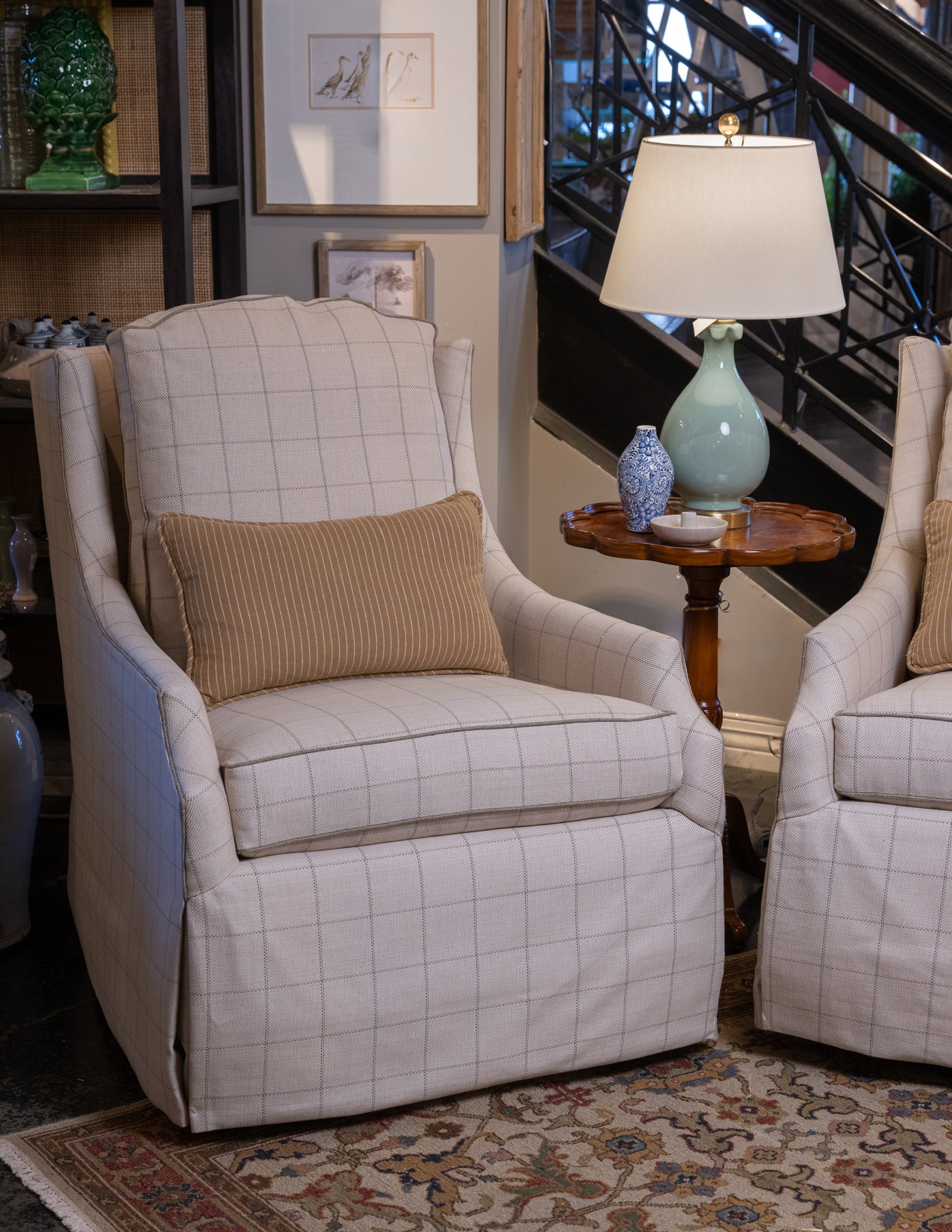 Pillow Sham in Button Up Camel camel and White pinstripe stripe wool blend fabric by the yard from nell hill's