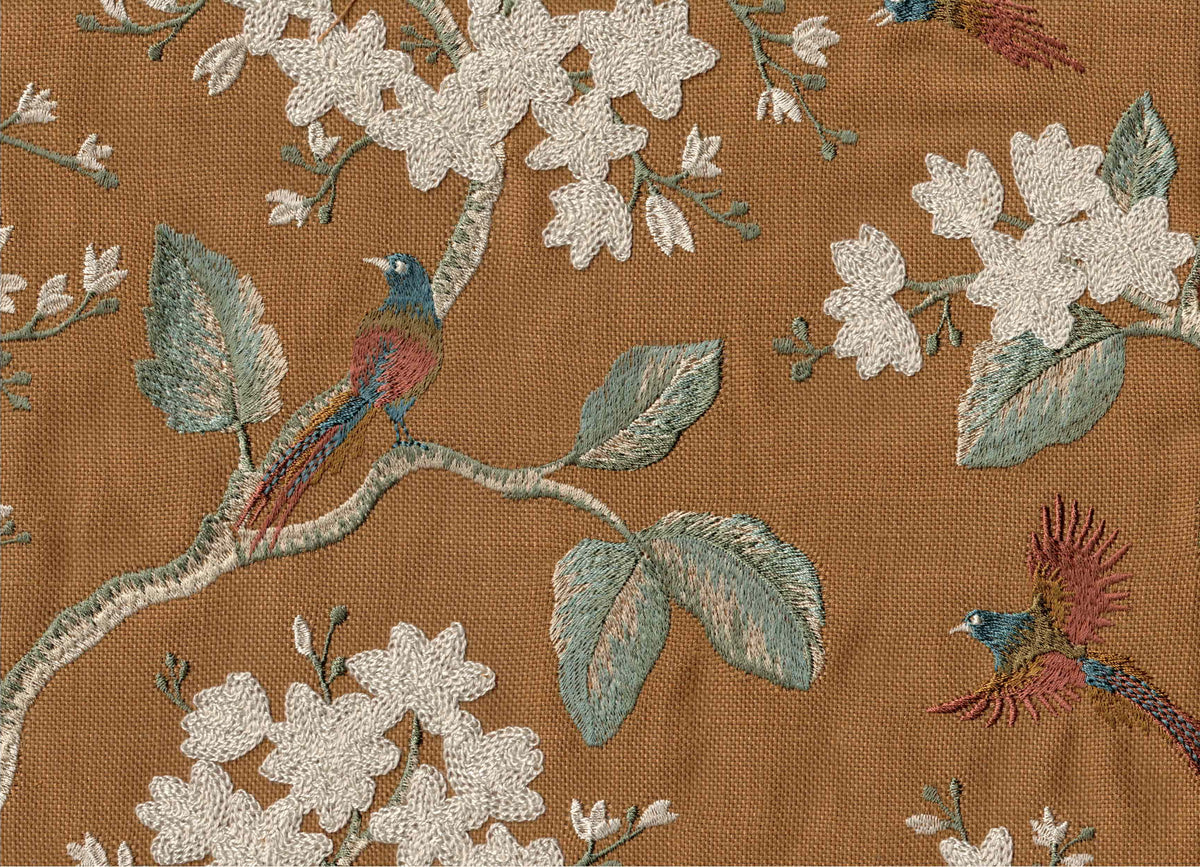 Pheasant Forest Embroidered Fabric by the Yard