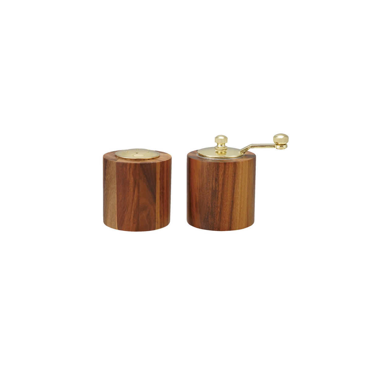 Acacia Wood Salt Shaker & Pepper Mill, Natural & Gold Finish