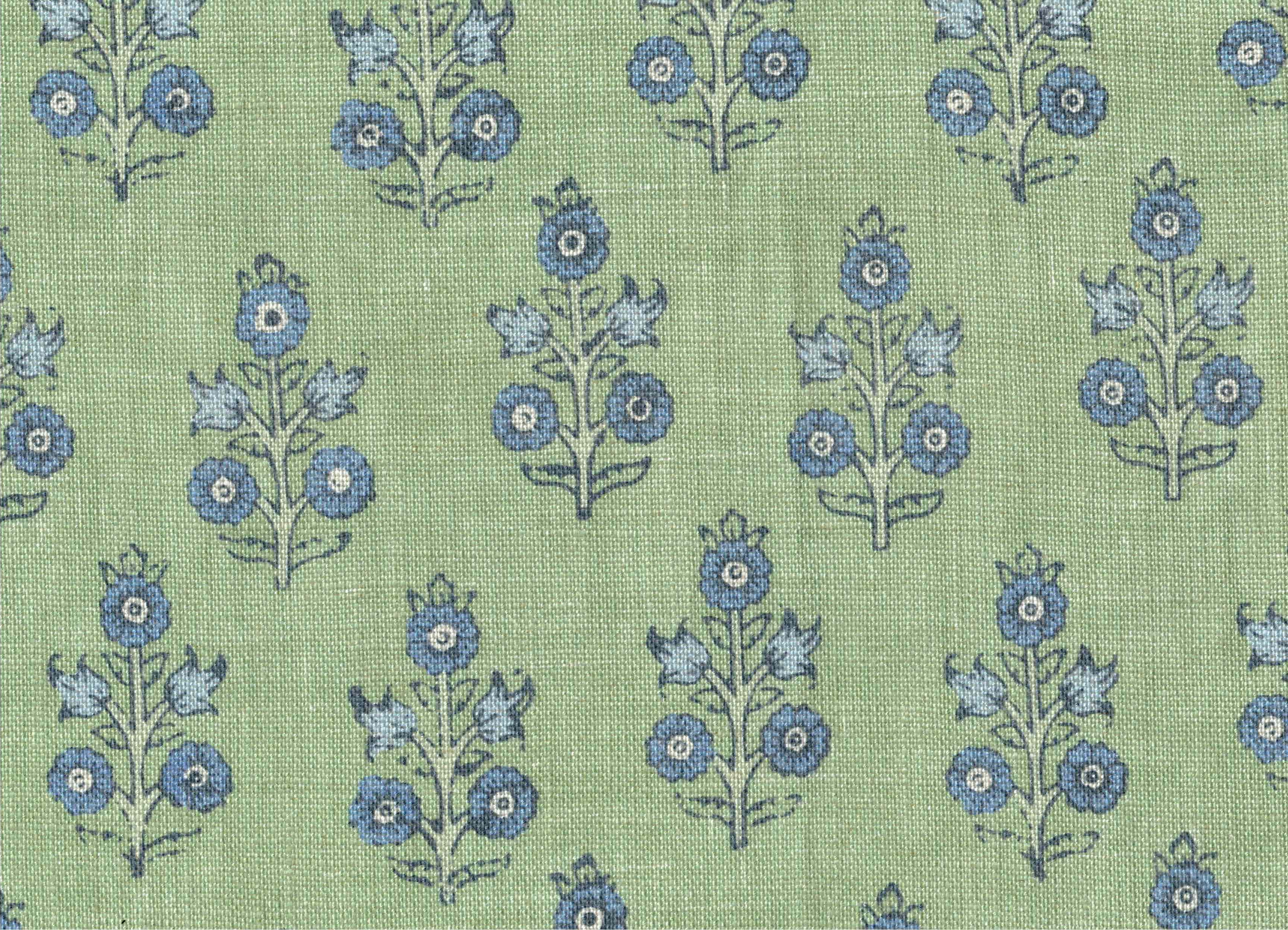Poppy Sprig Green/Blue Fabric by the Yard