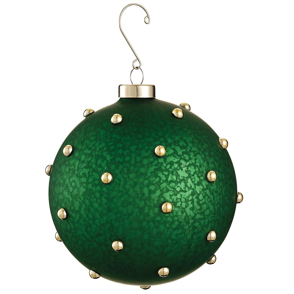 4.75" Beaded Mercury Glass Ball Ornament Green Gold