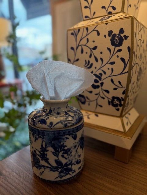 Blue White Floral Tissue Holder