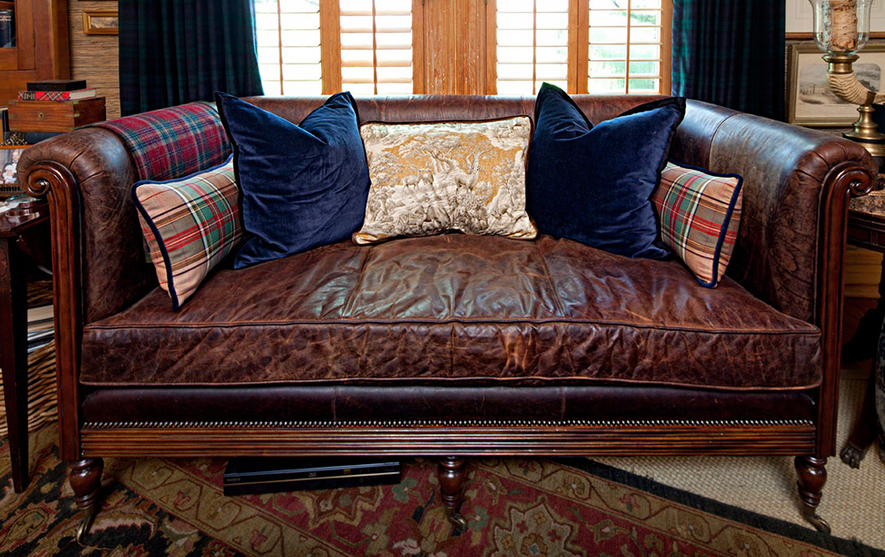 Decorating With Leather Furniture 3, Leather Sofa With Fabric Cushions Brown