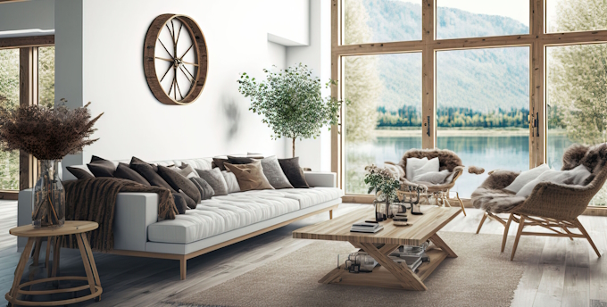 lake paradise styled living room