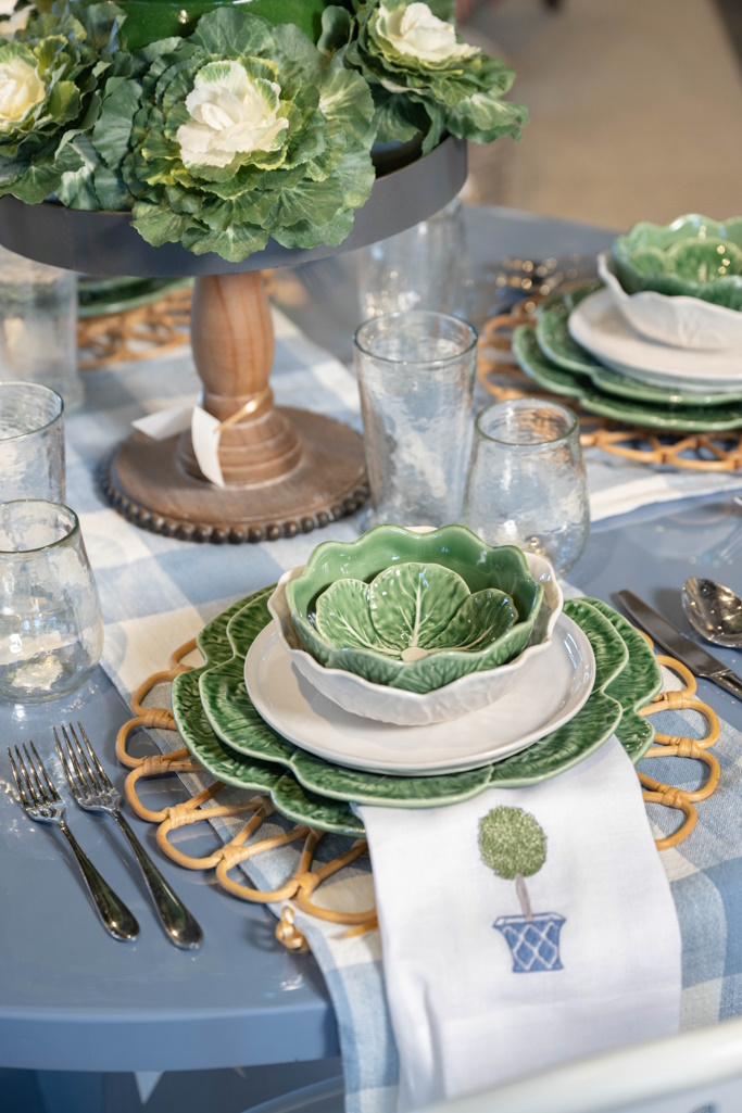 cabbage ware on a clean blue and white foundation